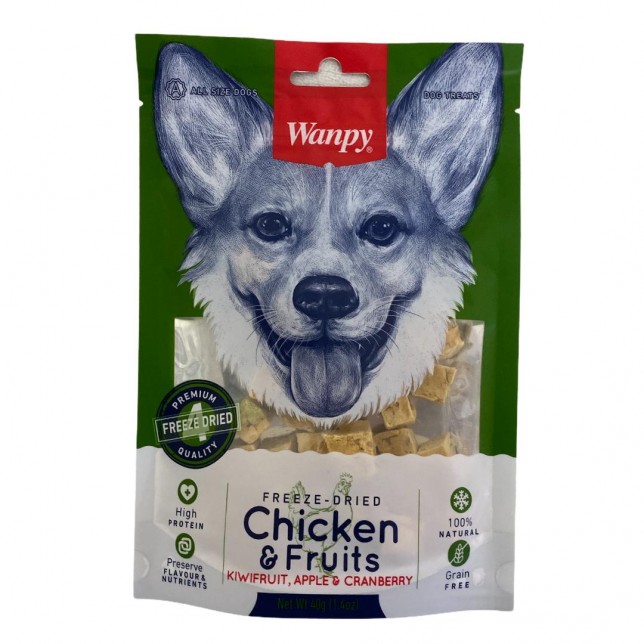 Wanpy - חטיף לכלב קוביות עוף ופירות מיובשים בהקפאה 100% טבעי